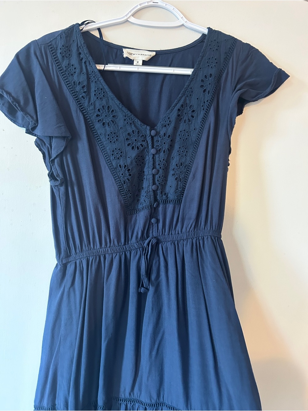 Western Navy Eyelet V-Neck Dress